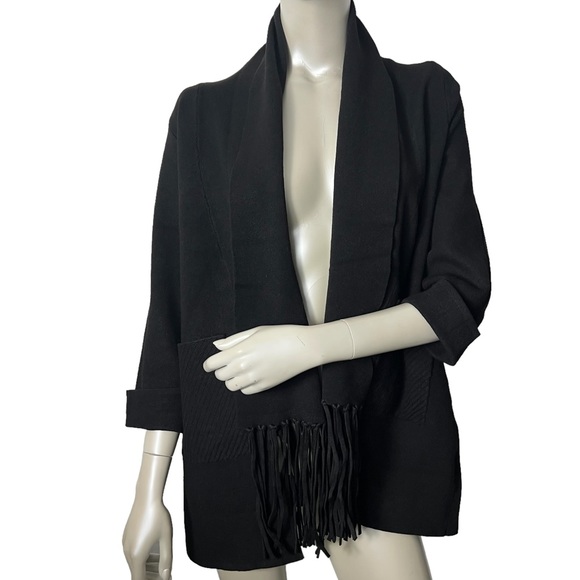 Kerisma Black Fringe 3/4 Sleeve Sweater Cardigan - Picture 1 of 10